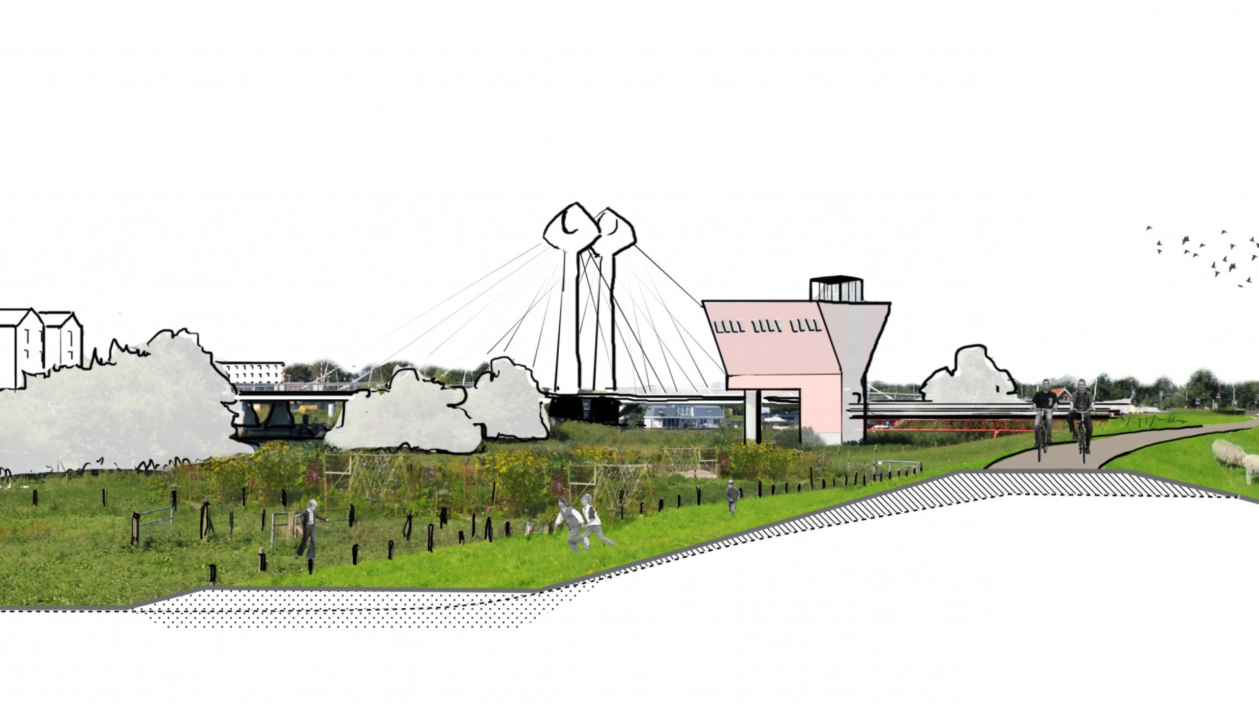 Tekening van het project HWBP Stadsdijken Zwolle