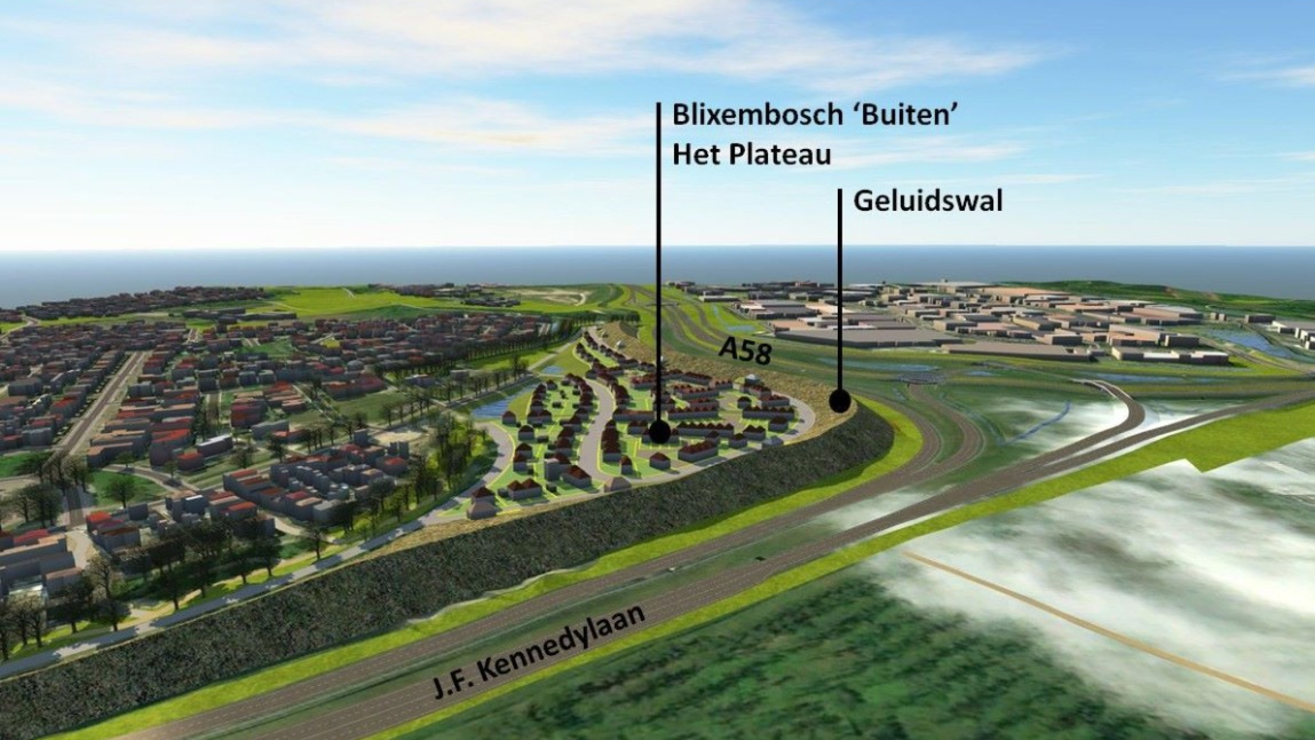 Digitale tekening van projectgebied Plateau Blixembosch met tekstaanduidingen