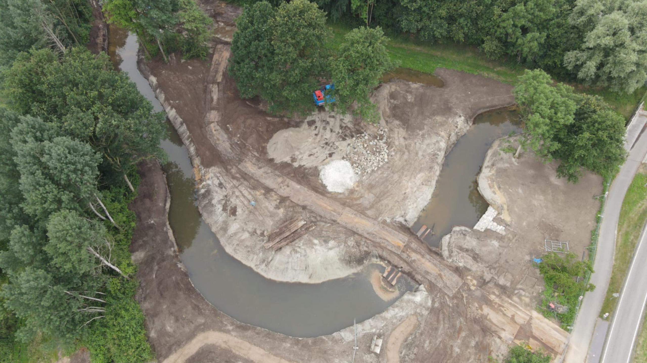 Bovenaanzicht van grondwerkzaamheden bij de Groote Molenbeek