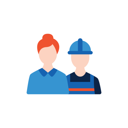 Illustratie van een vrouw met knot en een bouwvakker met helm